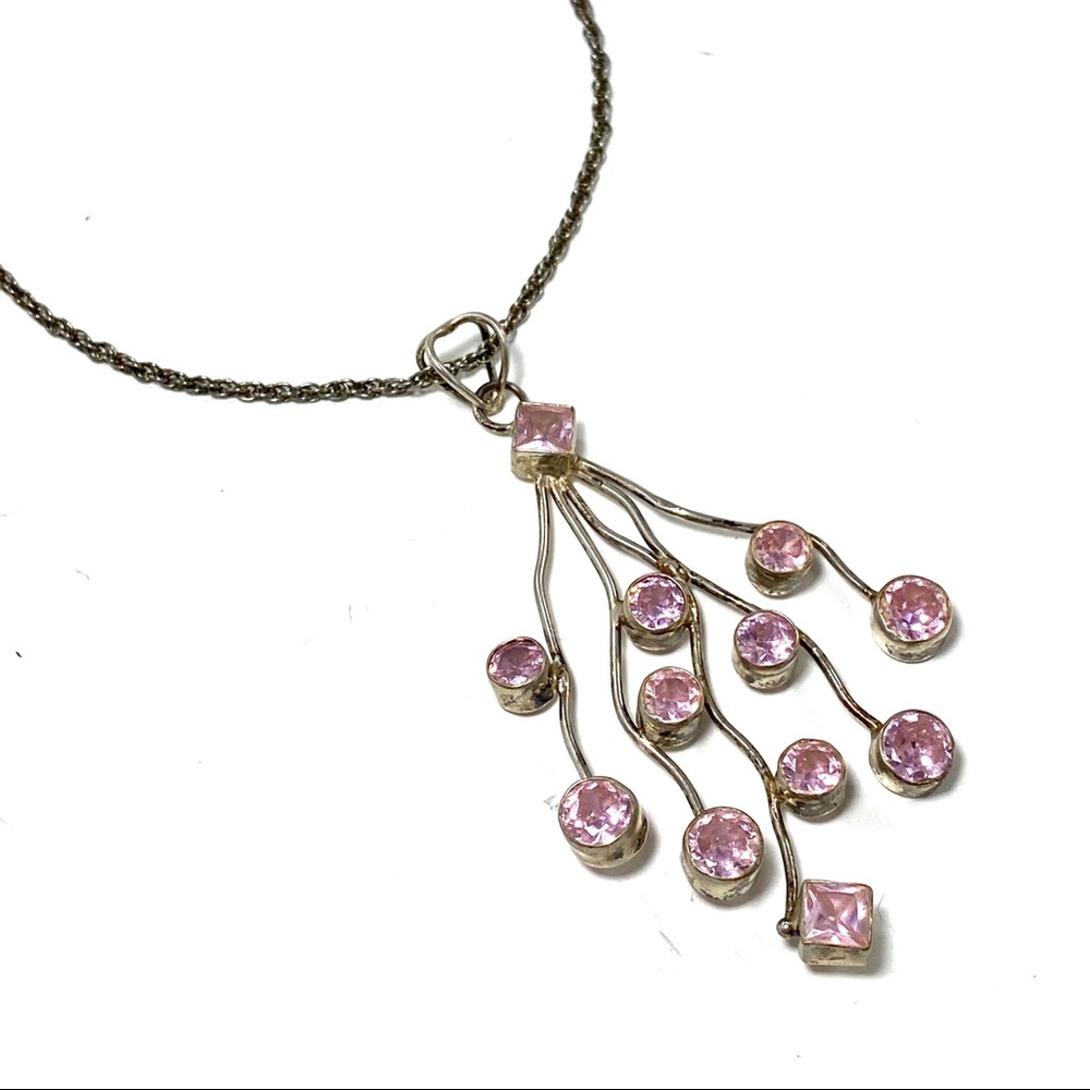 Sterling Silver & Pink Sapphire pendant & chain.